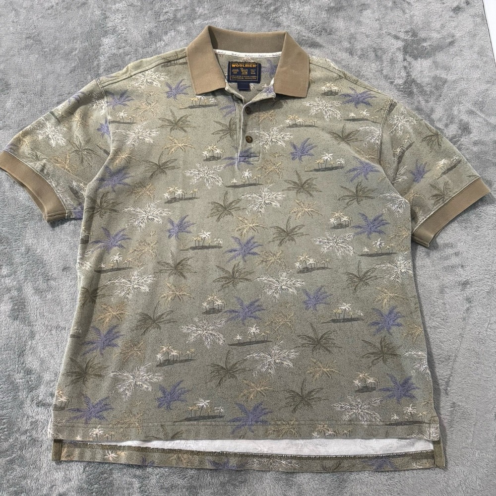 Woolrich Men's Hawaiian Polo Shirt Size‎ M Beige Collared Short Sleeve